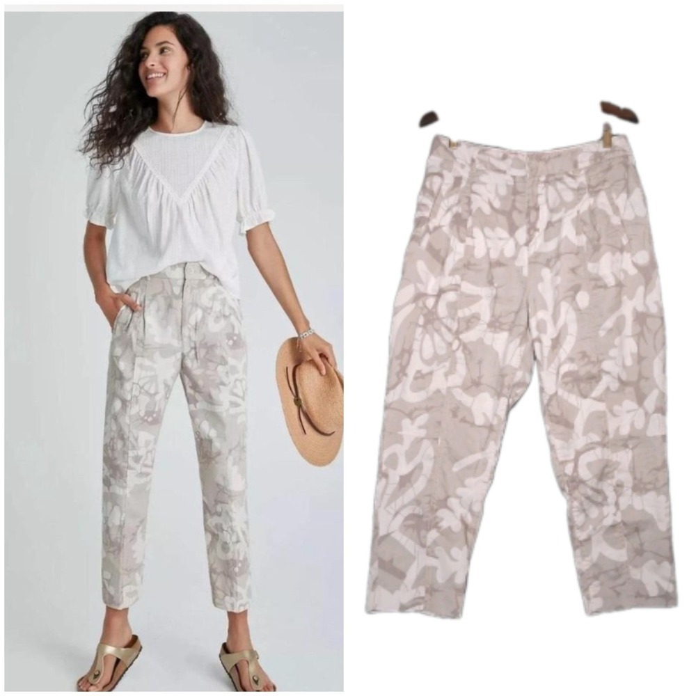 Cartonnier by Anthropologie Womens Tapered Pants Size 30P Cream Tan Floral